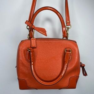 COACH Poppy orange patent leather mini satchel cross body purse handbag